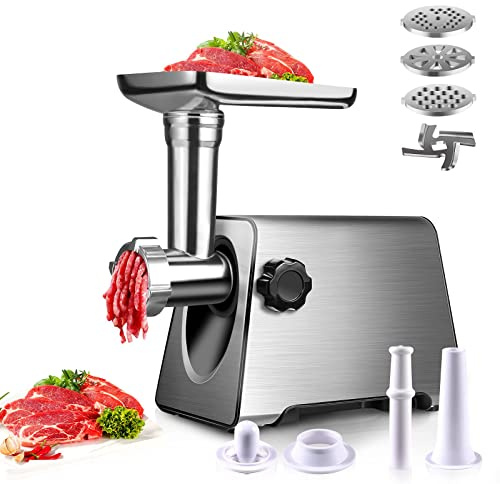 Tritacarne elettrico con macchina per salsa di pomodoro e salsiccia, include 3 piatti di taglio e tubi per uso domestico