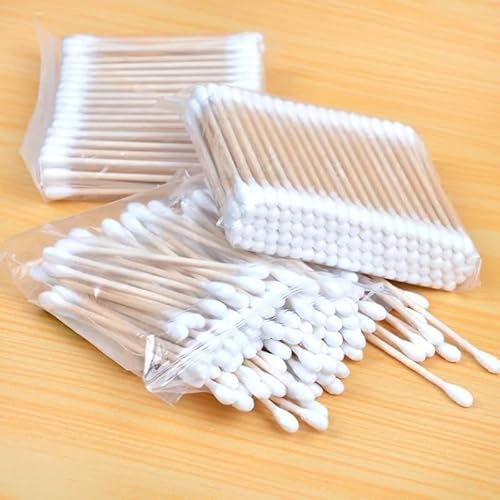 Wuxiuxiu Set da 100 pezzi di tamponi di cotone a doppia testa con manici in legno, adatti per accessori cosmetici