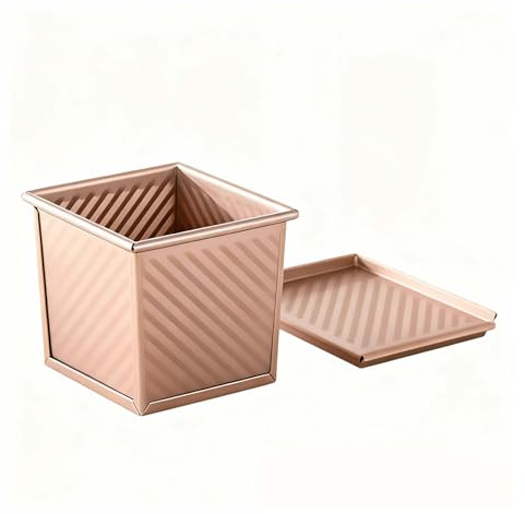 LTHERMELK molde pan de molde con tapa, 250 g, forma de onda, cuadrado, oro rosa, para pan de masa madre, sándwich, horno de aire caliente, freidora de aire caliente, 11,5 x 11 x 12 cm