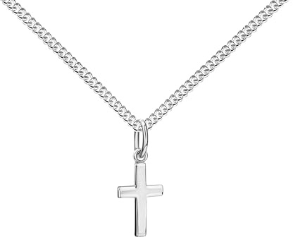 JEVELION Kleines Taufkreuz Anhänger 585 Weißgold 14 Karat Kreuzanhänger Echtgold für Damen und Kinder mit Halskette oder ohne Kette wählbar