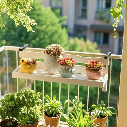 Table de balustrade de balcon réglable en bois blanc pliable pour pots de fleurs suspendus, table de bar pour terrasse et jardin, parfaite pour les espaces extérieurs