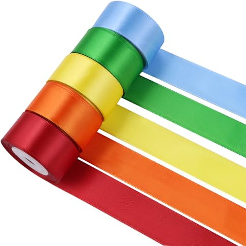 5-Farben Satinband 25mm x 9,1m, 45,7m Für Geschenke & Deko | 100% Polyester, Weich, Kein Bügeln, Farbecht; 5 Rollen, Für Hochzeit, Schleifen, Party, DIY, Haarschmuck.
