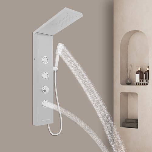 Pannello doccia a LED, pannello doccia multifunzione, doccia a pioggia, pannelli doccia in acciaio inox, con doccetta per adulti, bambini e animali domestici.