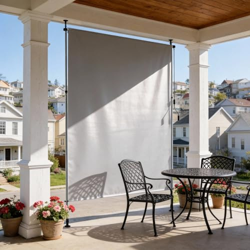 UISEBRT Klemmmarkise Senkrechtmarkise mit Handkurbel ohne Bohren,200x310 cm Vertikalmarkise Ausziehbar & Blickdicht & Wasserfest,Sonnenrollo Sichtschutz Sonnenschutz Windschutz,Hellgrau