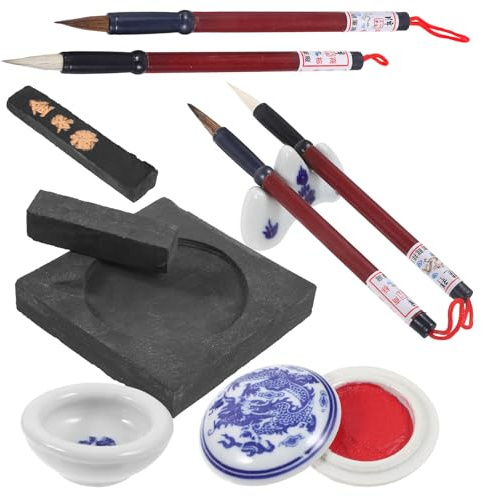 HEALLILY Kit de Caligrafía China Pluma de Pincel y Papel Especial, Incluye Tinta Sólida, Adecuado para Pintura y Escritura Artística en Casa o Escuela Color Aleatorio
