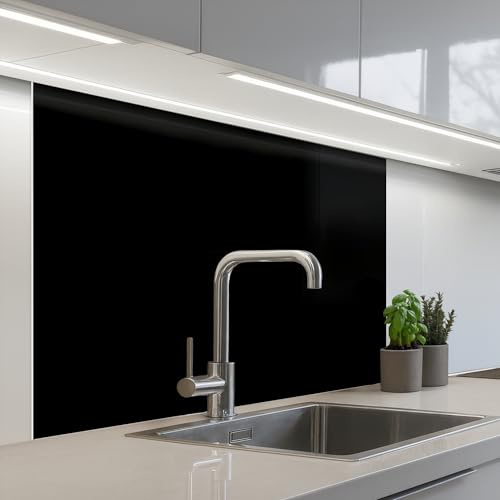KitchenYeah© Splashback for Kitchen self Adhesive Sink Splash Splatter | 32x39 / 80x100 cm - Guard Backsplash Decor Black - Plain - Colour