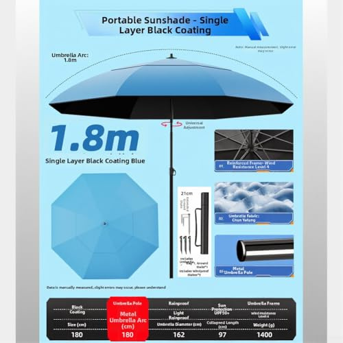 Besshepplo Ombrello da pesca in stile tedesco, 1,8 m, protezione UV, impermeabile, antivento, con rotazione di 180 gradi, antiriflesso, riparo dal sole, per campeggio e pesca in spiaggia, verde misto
