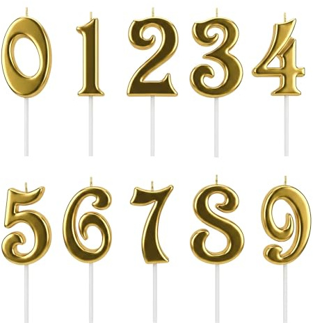20Pcs Gold Number Candles for Cake | 20Pcs Gold Number Candles 0-9, Glitter 3D Happy Birthday Cake Toppers, for Weddings Anniversaries & Graduations