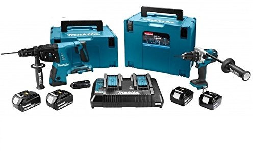 MAKITA trapano a percussione DHP481 + tassellatore 36v DHR264 + 4 batterie 18v 5ah + caricatore doppio DC18RD + 2 valigette makpac DLX2101PTJ