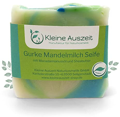 Kleine Auszeit Manufaktur, Gurke Mandelmilch Seife, vegan, palmölfrei, plastikfrei, 90 g