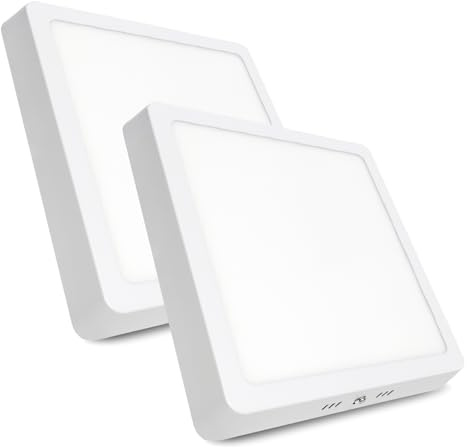 LED ATOMANT Pack 2x Plafon LED Superficie Cuadrado 210x210mm 20W, CCT (Selector de Color Blanco Calido, Neutro y Frio), 1800 Lumenes, Driver incluido