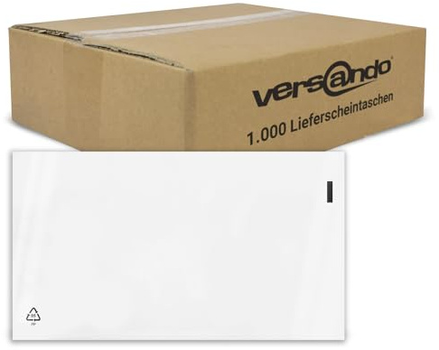versando 1000 Lieferscheintaschen Dokumententaschen Begleitpapiertaschen | DIN lang transparent selbstklebend