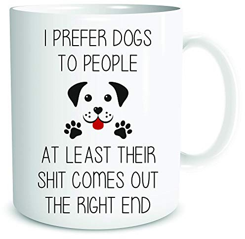Funny Dog Lover Mug 10oz, “I Prefer Dogs to People” Novelty Coffee Cup Cute Puppy Design Humorous Gift for Dog Mums & Dads Sarcastic Animal Lover Mug Unique Gift Idea for Friends Coworkers WSDMUG1983
