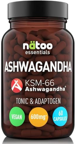 NÄTOO Ashwagandha KSM-66 ® Bio, 60cps da 300mg, Rimedio Ayurvedico per cortisolo, stress e sonno, Integratore Ashwagandha Pura (Ginseng Indiano), Qualità Premium KSM 66, Vegano