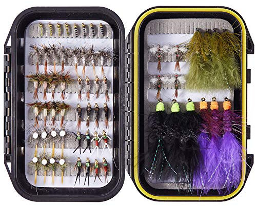 Bassdash Fliegenfischen Fliegen Set Forellenbarschangeln mit Fliegenbox, 36/64/72/76/80 / 96Stk. Mit Trockenfliegen/Nassfliegen, Nymphen, Streamers, Popper