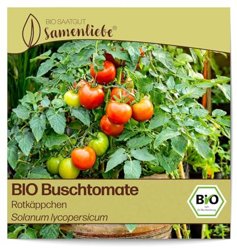 Samenliebe BIO Buschtomate Samen Gemüsesamen Rotkäppchen 10 Samen Gemüse Samen Garten Buschtomate Saatgut samenfeste einjährig Pflanzen für Gewächshaus, Garten und Balkon