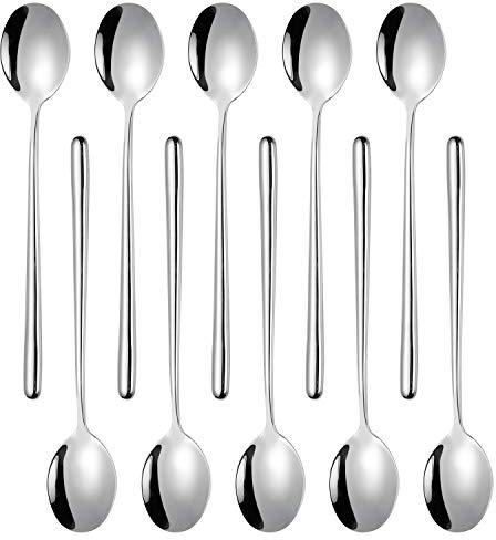 Miupoo Cucchiai da minestra in acciaio inox, con manico lungo, argento, 10 pezzi
