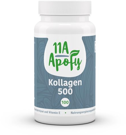11A-Apofy | Kollagen 500 | Bioaktive Kollagenpeptide | Plus Vitamin E | 500 mg reines Kollagen pro Tagesdosis | 100 Kapseln
