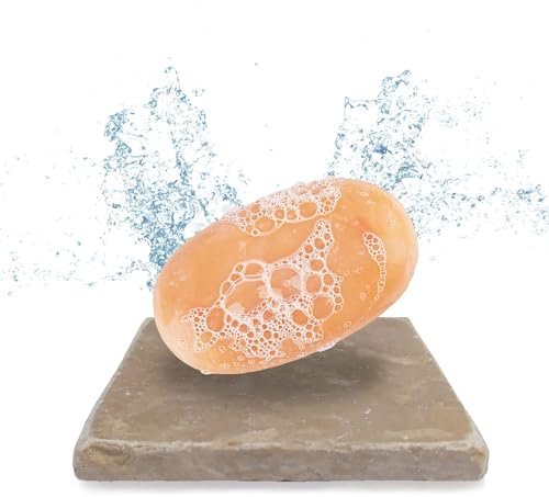 HomeHacker Portasapone moderno Travertino in vera pietra naturale – con piedini antiscivolo – anche come sottobicchiere in vetro o per decorazioni, piante, raclette – 10 x 10 cm