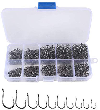 Angelhaken, Kohlenstoffstahl Angelhaken Set, Mit transparenter Aufbewahrungsbox, 500 Stücke
