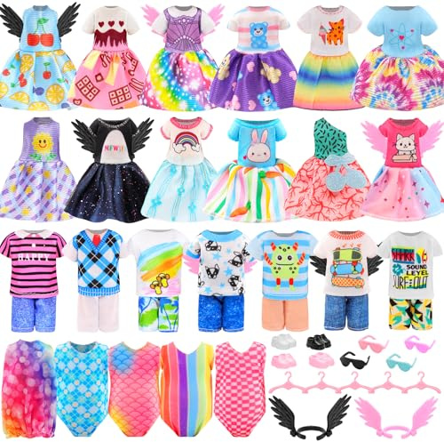 Miunana 29 Fashion Doll Clothes and Accessories Outfits for 6 Inch Dolls = Dresses Tops Pants Swimsuits Shoes Glasses Hangers for 15 cm Dolls