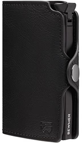 BEWMER Porta Carte di Credito 1 Schermato | Portafoglio Slim da Uomo e Donna | Porta Tessere e Documenti con Rfid Protection e Fermasoldi in Carbon Fiber (Nero Senza ZIP)