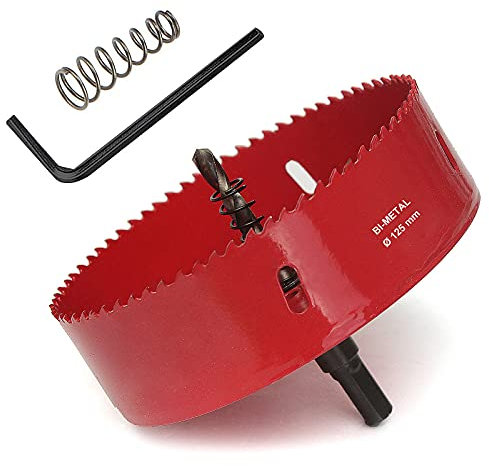 SagaSave 125mm M42 HSS Bimetall-Lochsäge, Lochöffner-Bohrer mit positiven Rechenzähnen für Metall, Holz, Eisen, Aluminium, Trockenbau, Rohr, Kunststoff, Faserplatten