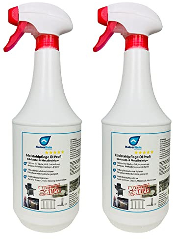 KaiserRein Edelstahlpflege Öl Profi Edelstahl- & Metallreiniger 2x1 L Spray für die Pflege/Reinigung von Tanks, Flächen und Geräten aus Eisen, Chrom, Messing und Aluminium
