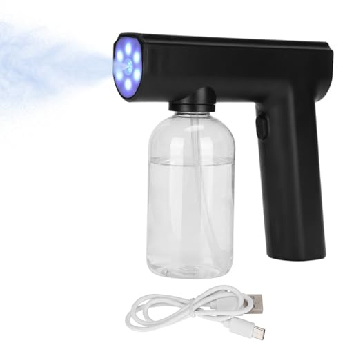 Electric Mist Atomizer Sprutpistol, HandhåLlen Atomizer Gun Fogger BäRbar Uppladdningsbar Sprutpistol, 12 Oz Nanometer Sprutmaskin FöR Hem, Kontor, Skola, TräDgåRd, LöStagbar Tank (Svart)