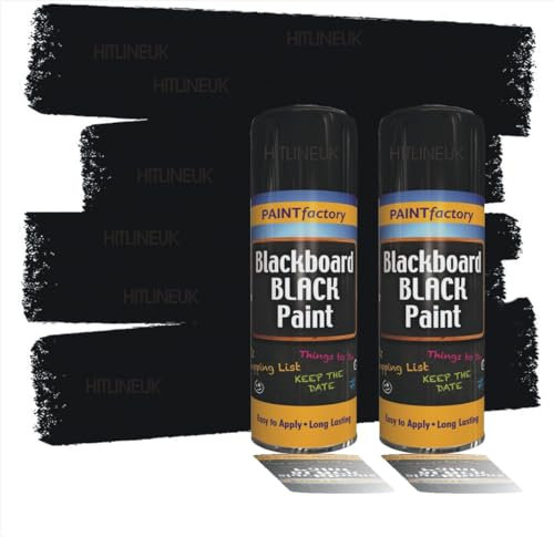 HitlineUK 2 x BLACKBOARD PAINT BLACK WOOD PAINT 400ml Non-Reflecting Matt Black Spray Paint, Renew and Smooth Look, Chalkboard Paint Spray designed Fast-Drying