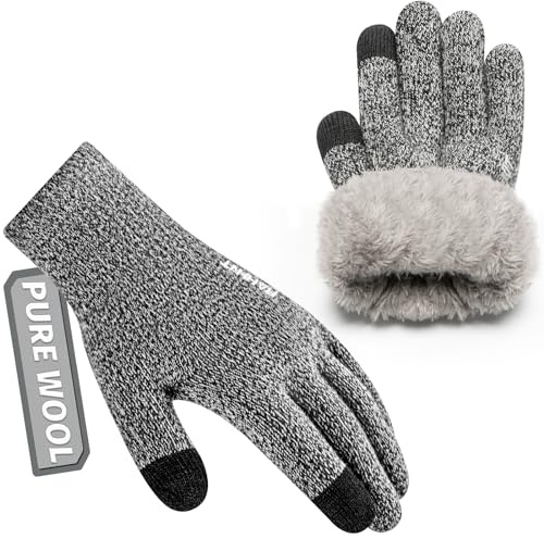 Rahhint Thermal Winter Gloves for Men Women Pure Wool Knit Gloves with fleece lining insulated Liner Keep Hand Warm Gift