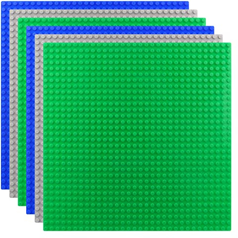 KEWUZY 6 pannelli da costruzione per mattoncini classici, 25 x 25 cm, set di piastre di base per mattoncini da costruzione classici, compatibili con la maggior parte, piastra di base verde blu grigio