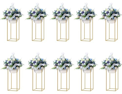 WDZCZDoo Goldener Blumenständer 10er Set Eisen Blumenhalter Modern Tischdekoration für Hochzeit Party Wohnzimmer Café Hotel, Stabil Rechteckig Blumenständer Tischaufsatz mit einfacher Montage