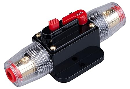 50A AMP-Schutzschalter 50A Inline-Sicherungshalter Inverter Block DC 12V-24V Volt Manuelle Rückstellung für Auto Automotive Marine Boot Audio Solar System Schutz