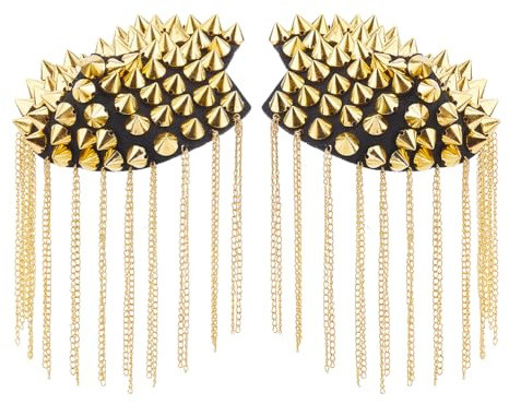 SUPERFINDINGS 2 charretera de Borla con Remache Dorado Desmontable Estilo Punk Cadena con Borlas Flecos Hombros Placa con Pasador de Hierro de 203x85.(079) in