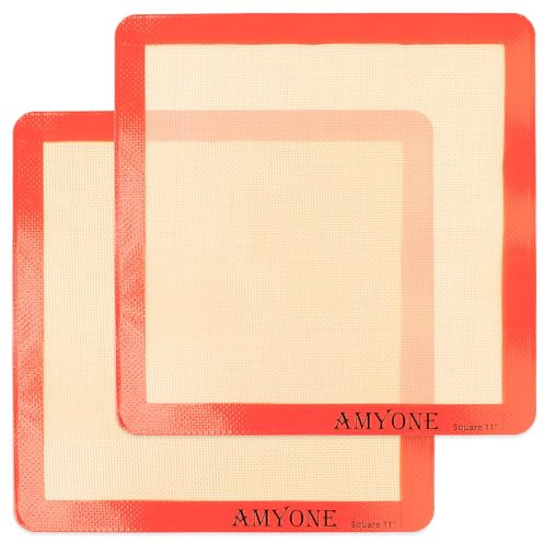 AMYONE 11x11 Silicone Baking Mat, Square Air Fryer Liner, Platinum, 2 Pack | For 11x11 Square Cake Pan/Cheesecake Pan/Toaster Oven/XL Air Fryer, Food Grade Silicone Baking Sheet Liner for Cake/Cookie