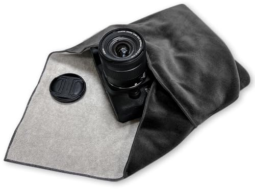 ComfortAce Wrapit.ly™ Einschlagtuch für Kamera – Selbstklebendes, Magisches Schutzwickeltuch für Kamera, Objektiv, Laptop, Elektronik – Weiches, Wiederverwendbares Wickeltuch, 45 x 45 cm, Schwarz