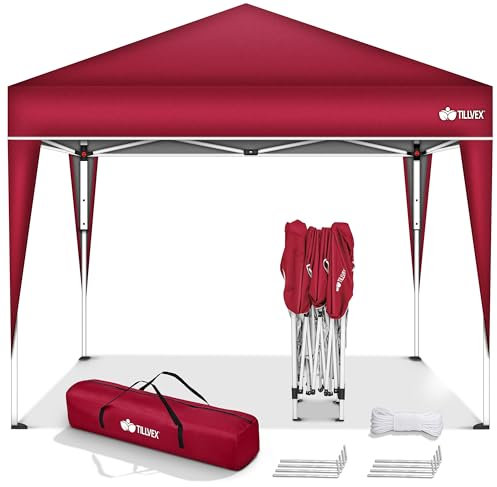 tillvex Gazebo Plegable Cenador 3x3m Impermeable | Pabellon de Jardin Pop-up Regulable en Altura | Carpa de jardín protección UV 50+ | Cenador de Fiesta con Bolsa (Rojo)