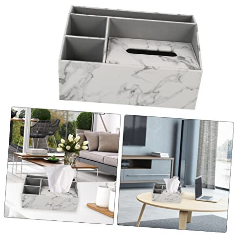 KONTONTY Fernbedienungshalterung Aus Leder Und Holz Mit Marmor-ader 3 Fächern Und Papierbox Kompakt Und Langlebig Für Zuhause Oder Schreibtisch