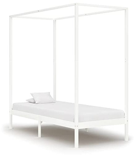 OHOOWOO Himmelbett-Gestell Weiß Massivholz Kiefer 90 x 200 cm,