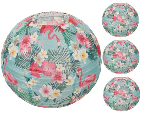 Gadpiparty Lanterne en Papier Imprimée Hawaïenne Ronde 4pcs pour Décoration Tropicale de Fête, Mariage ou Festival, Matériel Papier et Fil de Fer, Design Attrayant