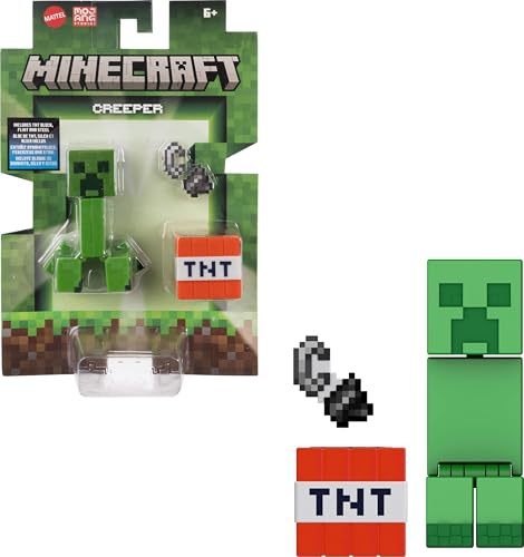 Mattel Minecraft actionfigurer och tillbehörssamling, 8,3 cm skala med pixlad design (tecken kan variera)