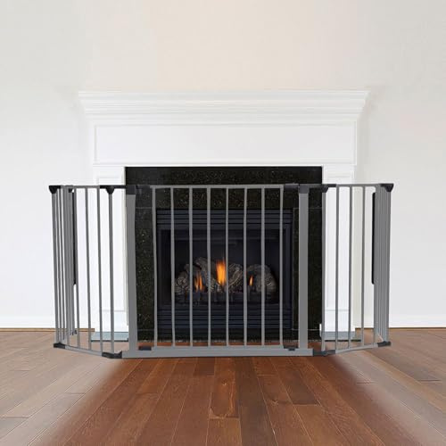 Safetots Multi Panel Fire Surround, 49cm Deep x 105cm Wide, Grey, 70cm Tall, Child and Pet Fire Safety, Baby and Toddler Fire Guard, Safety Barrier for Fireplaces, Easy Installation