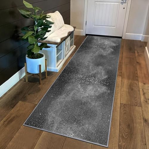Siunwdiy Teppich Läufer Flur rutschfest Küchenläufer Waschbar Abstraktes Muster 80x100cm Schwarz Grau Korridor Teppichläufer Lang Küchenteppich Für Schlafzimmer Teppichläufer Meterware Anpassbar