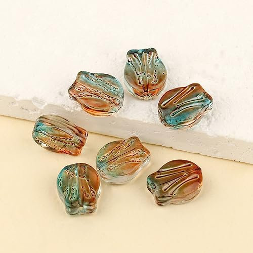 dvnFWKc Handicraft beads, 20pcs Tulip Shape Lampwork Glass Beads Colorful Crystal Flower Beads for DIY Bracelet Earring Craft Jewelry Making(Orange green)