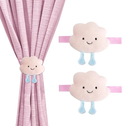 JINGIHE 2 Piezas Alzapaños Cortinas, Sujeta Cortinas, Recoge Cortinas, Diseño Animado Nube Peluche, Suave Decorativo, Accesorios para Habitación Infantil, Dormitorio Salón Casa, Rosa