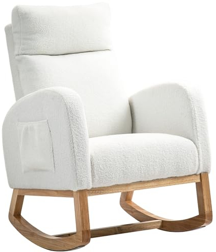 HOMCOM Fauteuil à Bascule Oscillant - Accoudoirs, Aspect Velours, Supporte jusqu'à 120 kg - Pour Chambre à Coucher, Salon, Allaitement