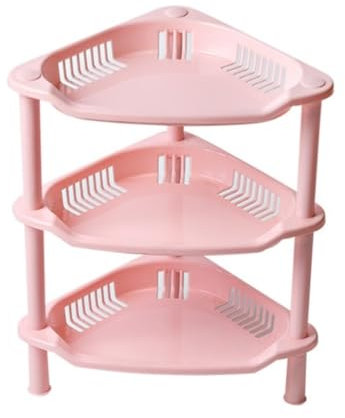RRrawgff Eckregal, Eckbücherregal, Kunststoff-Eckregal, Duschablage, Dusch-Organizer für Badezimmer, Badewanne, Wohnzimmer, Badezimmer, Küche, Eckregale, Küchen-Eckeinheit (Rosa, 3 Ebenen)