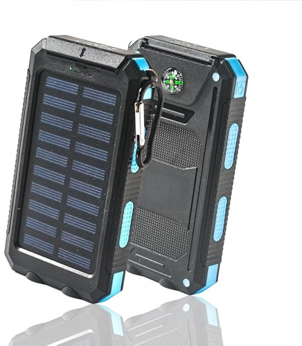 Power-Bank-Solar-Charger - 8000mAh Portable Charger,Solar Power Bank, Dual USB Port Built-in Led Flashlight and Compass for Cell Phone and Electronic Devices, Perfect for Camping Travel. (blue)