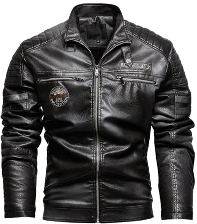 Giubbotto in Pelle Uomo, Giubbotto Manica Lunga Finta Pelle Biker Casuale Cotone Moda Giacca a Vento per Le Mezze Stagioni Giacca Pelle Moto Giacca da Lavoro Cappotto in Ecopelle